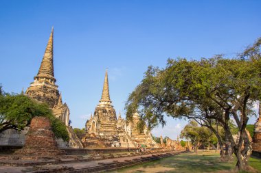 Antik pagoda adlı Wat Mahathat Tapınağı, Ayutthaya, Tayland ziyaret etmek için turizm seyahat
