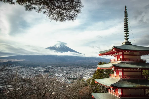 Fujisan Fuji Hegy Piros Chureito Pagodával — Stock Fotó