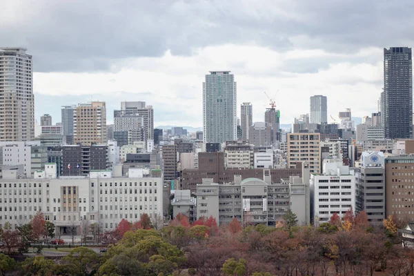 Osaka Japan Grudzień 2018 Krajobraz Miasta Osaka Widokiem Zamek Osace — Zdjęcie stockowe