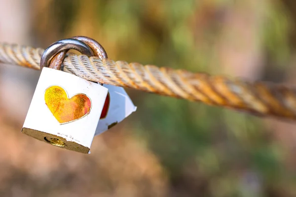 Padlock for love The closed white padlock with heart — Stock Photo, Image