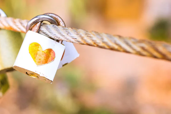 Padlock for love The closed white padlock with heart — Stock Photo, Image