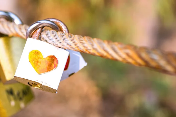 Padlock for love The closed white padlock with heart — Stock Photo, Image