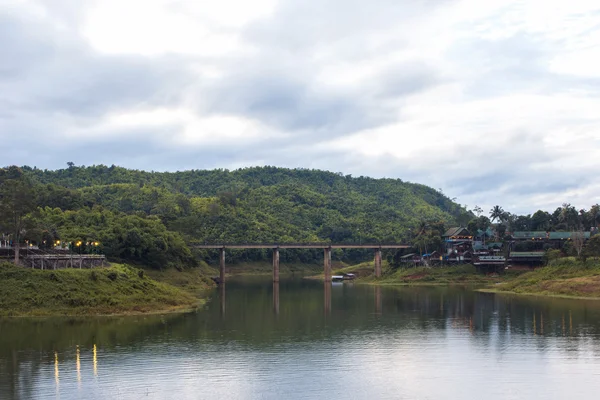 Concrete bridge for car crossing  in Sangklaburi. Kanchanaburi, — Stock Photo, Image