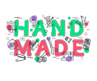 Vektör simgeleri ve öğeleri ile el yapımı Arka Plan. El Yapımı Banner. El yapımı el sanatları. El Yapımı Tasarım. Vektör İllüstrasyonu.