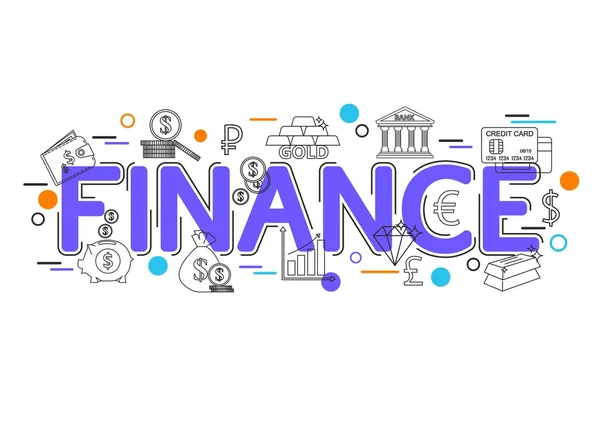 Finance Arrière-plan avec des icônes vectorielles et des éléments. Modèle de bannière financière. Concept de finance. Finance Business. Prêt commercial. Contexte financier. Style plat, conception d'art de ligne mince . — Image vectorielle