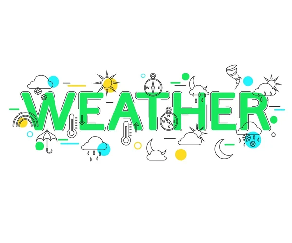 Weather Concept con iconos vectoriales y elementos. Pronóstico del tiempo. Iconos meteorológicos. Weather Banner. Estilo plano, diseño de arte de línea delgada. Vector ilustrador . — Vector de stock