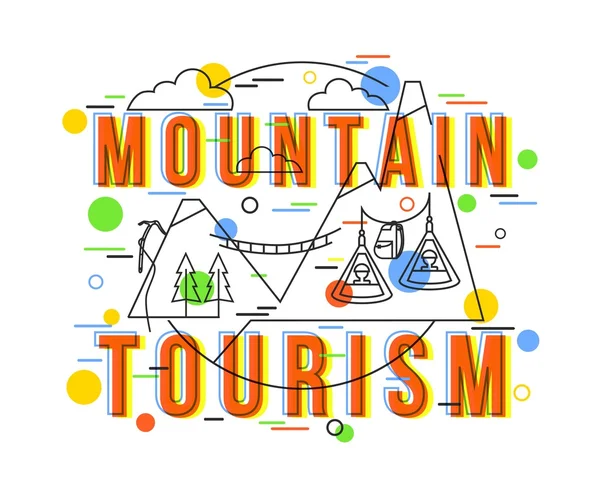 Mountain Tourism achtergrond met vector iconen en elementen. Berg toerisme ontwerp voor poster, banner, flyer. Platte stijl, Thin Line Art Design. — Stockvector