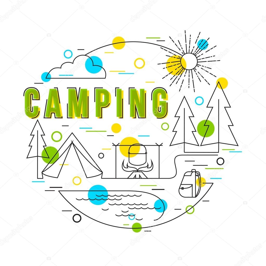 Camping Background With Vector Icons And Elements Camping Equipment Summer Camp Family Camping Camping Gear Vector Hand Drawn Camp Illustration Flat Style Thin Line Art Design Vector Image By C Vectorgift