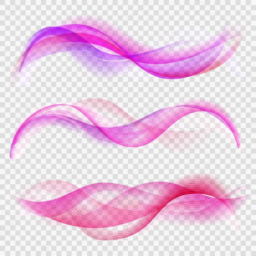 Abstract background with waves and lines. Shiny waves vector set on transparent background. Waves banner template. Pink and red waves background with bokeh. Pink smoke. Vector illustration.