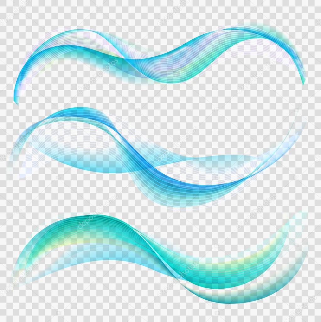 Abstract background with waves and lines. Shiny waves vector set on transparent background. Waves banner template. Blue waves background with bokeh. Blue smoke. Vector illustration.