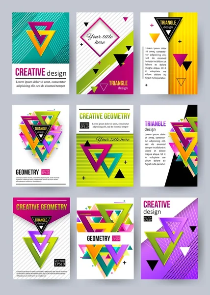 Set of triangle cards. Triangle pattern. Triangle design. Triangle vector. Triangle abstract. Triangle icon. 3D triangle. Triangle logo. Triangle business card template. Vector illustration. — Stock Vector