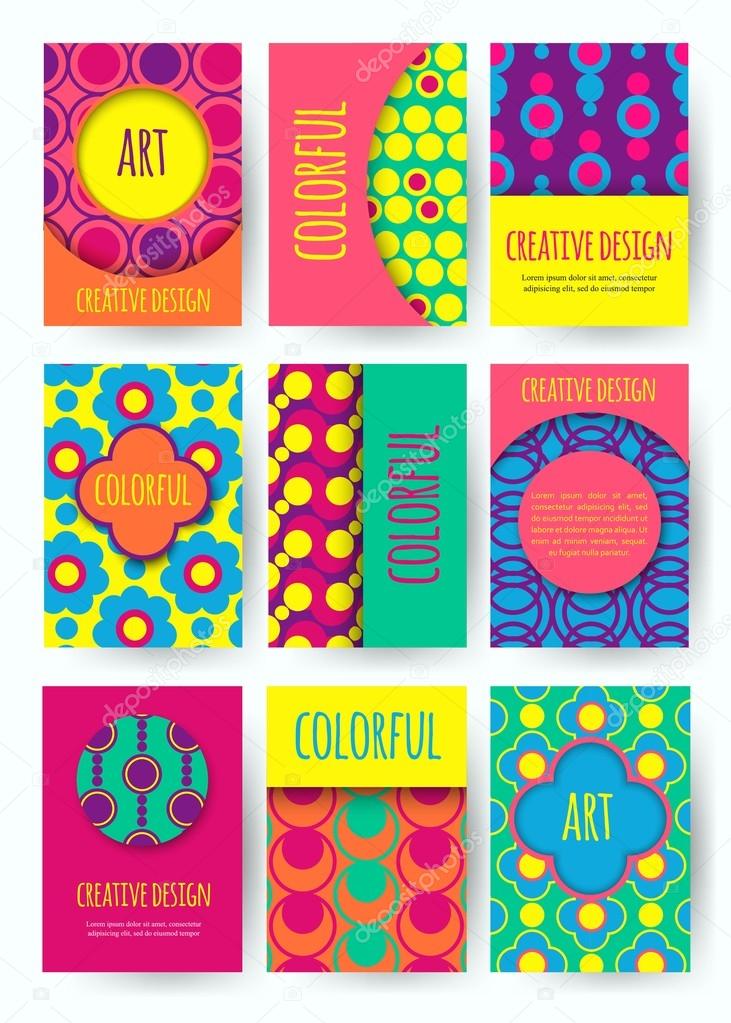Hippie card with colorful pattern. Set of vector colorful card. Hippie style. Vector illustration.