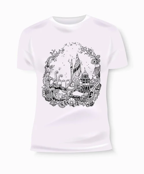 T-shirt design de impressão. T-shirt Graphics. Gráficos de t-shirt para têxteis. Mundo submarino. Desenhos animados da Marinha. Desenhos animados do mar. Ilustração vetorial . —  Vetores de Stock