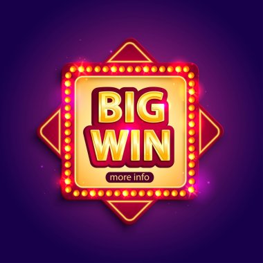 Big Win banner with glowing lamps for online casino, poker, roulette, slot machines, card games. Vector illustrator. clipart