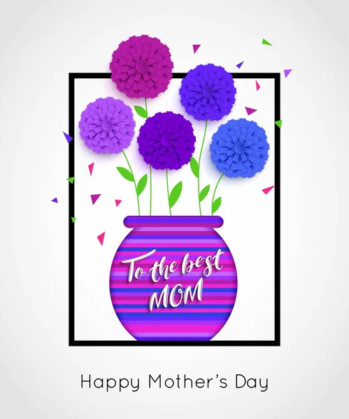 Muttertag Hintergrund mit Topf mit Blumen. Blumentopf isoliert. Glückliche Muttertagsgrüßkarte. Vektorillustrator. — Stockvektor