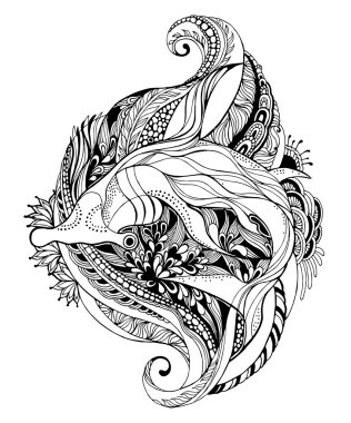 Çekiç köpekbalığı - dövme tasarım. Çekiç köpekbalığı - yetişkin renklendirme sayfa. Köpekbalığı Isolated beyaz arka plan üzerinde. Vektör çizim.