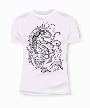 T-shirt print design. T-shirt Graphics. T-shirt graphics for textile. Sea monster. Sea monster cartoon. Hand-drawn sea monster. Angler Fish. Vector illustration. clipart
