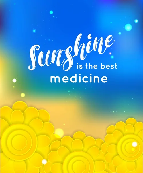 Le soleil est le meilleur médicament. Fond d'été avec des fleurs en papier. Vecteur ciel d'été fond . — Image vectorielle