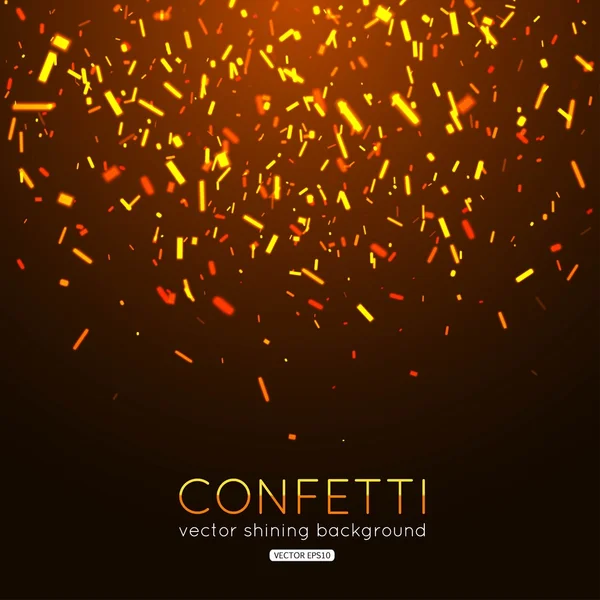 Gold confetti on dark background. Falling and glowing confetti. Vector illustration — Stock Vector