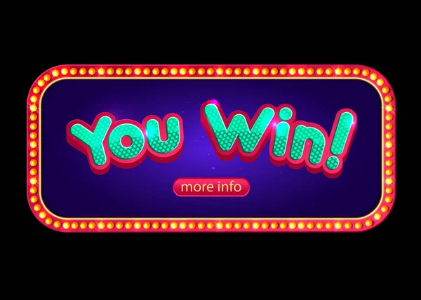 You Win banner for online casino, poker, roulette, slot machines, card games. Vector illustrator. — Stockvector