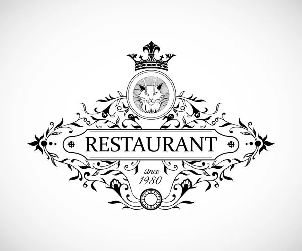 Projeto do monograma para o restaurante. Modelo de logotipo de luxo para restaurante. Modelo de moldura vintage. Ilustração vetorial . — Vetor de Stock