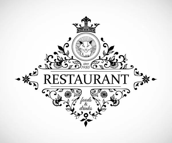 Diseño de monograma para restaurante. Plantilla de logotipo de lujo para restaurante. Plantilla de marco vintage. Ilustración vectorial . — Vector de stock