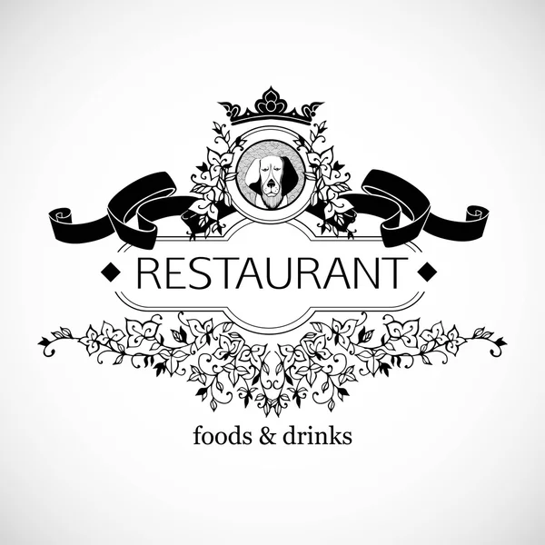 レストランのモノグラム デザイン。レストランの豪華なロゴのテンプレートです。ビンテージ フレーム テンプレート。ベクトル図. — ストックベクタ