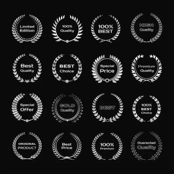 Silberner metallischer Lorbeerkranz oder Rahmen. Lorbeerblatt Symbol für Sieg, Meisterschaft, Erfolg und Erfolg. Vektor eps 10 Format. — Stockvektor