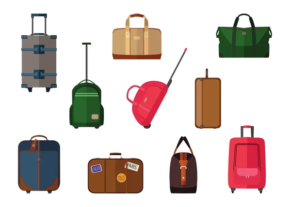 Différents types de bagages à main bagages à main, sacs, valises isolés. Ensemble d'icônes vectorielles pour bagages de voyage, format eps 10 . — Image vectorielle