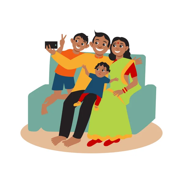 Feliz familia india hace selfie — Archivo Imágenes Vectoriales
