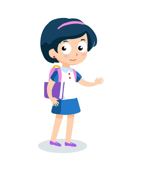 Retrato de adolescente con mochila escolar. Escuela chica vector de dibujos animados carácter . — Archivo Imágenes Vectoriales