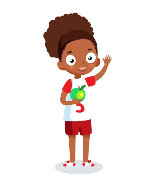 Afro americano niña vector personaje de dibujos animados. Chica alegre en ropa deportiva . — Archivo Imágenes Vectoriales