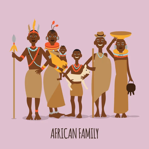 Família africana feliz mãe, pai, filhos e avós em roupas tradicionais . — Vetor de Stock