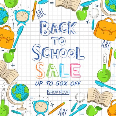 Geri okul satış banner şablon için. Vektör çizim