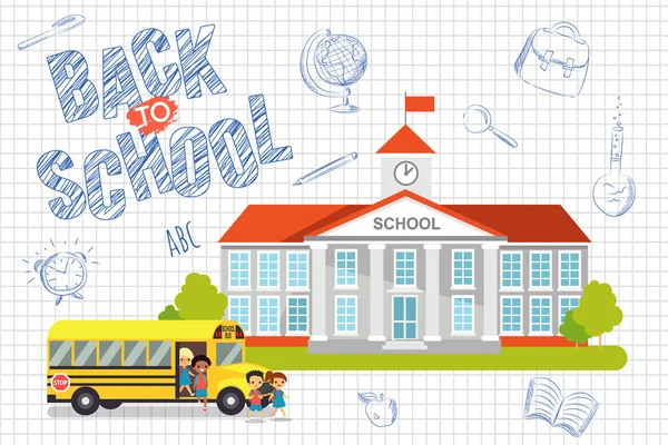 Volver a la escuela con los niños — Vector de stock