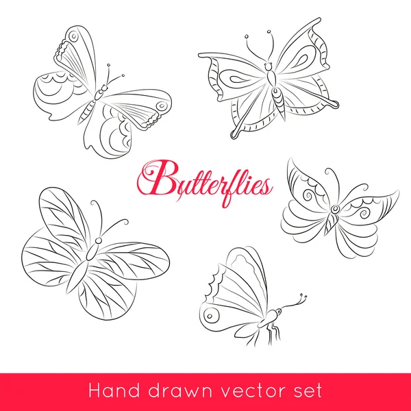 Handgezeichnete Reihe von Schmetterlingen — Stockvektor