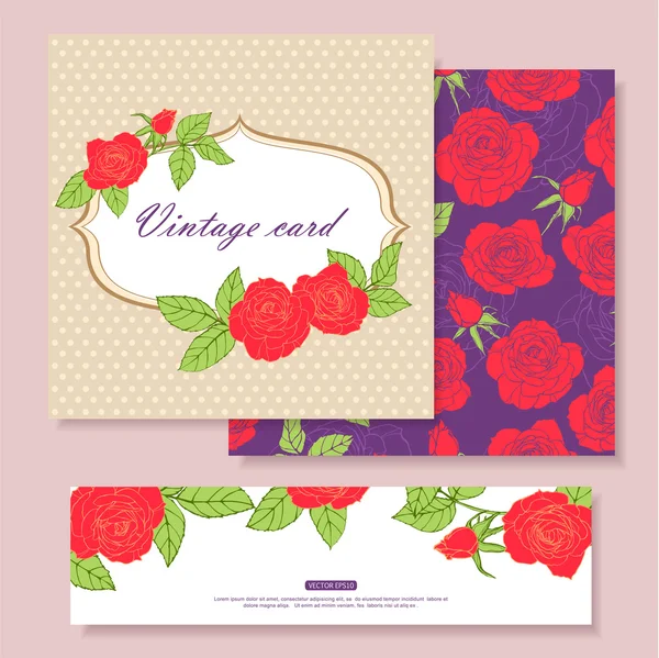 Collection of vintage floral cards — Stock Vector