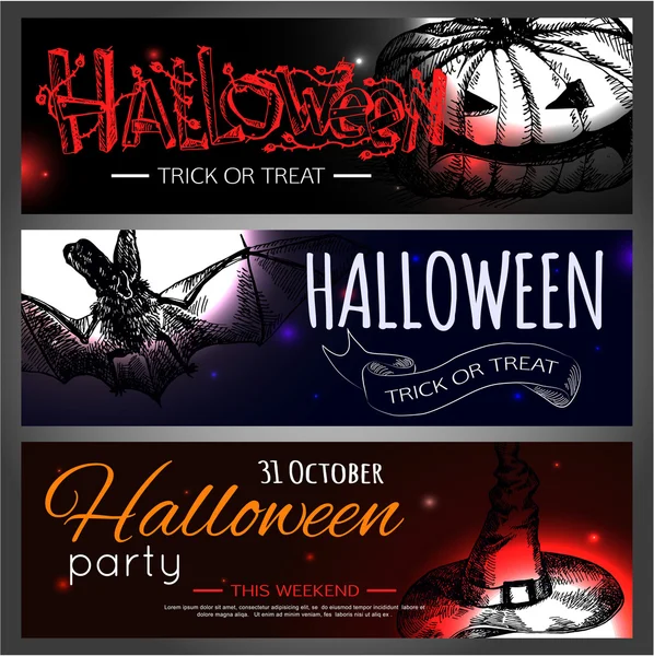 Lysande halloween typografiska banners — Stock vektor