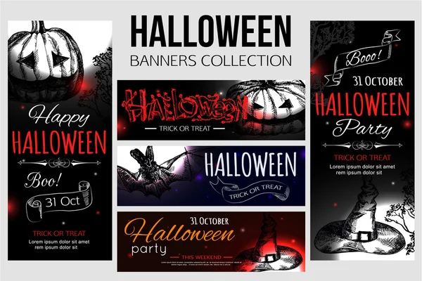 Garnitur leuchtender typografischer Banner zu Halloween — Stockvektor