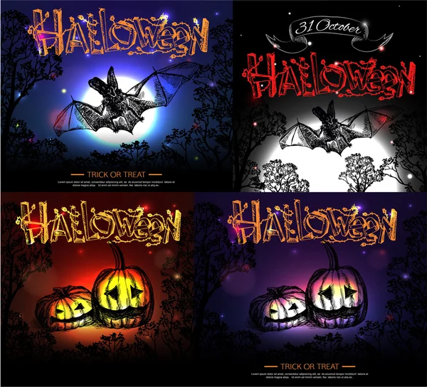 Set de relucientes fondos tipográficos de halloween — Vector de stock