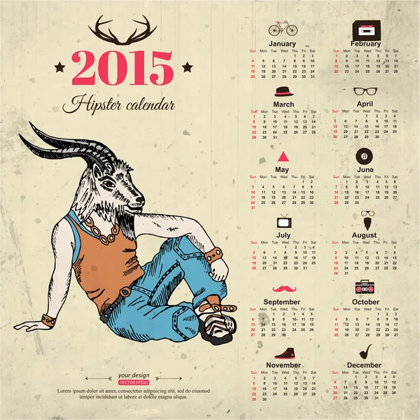 2015 calendar with goat. — Stock Vector