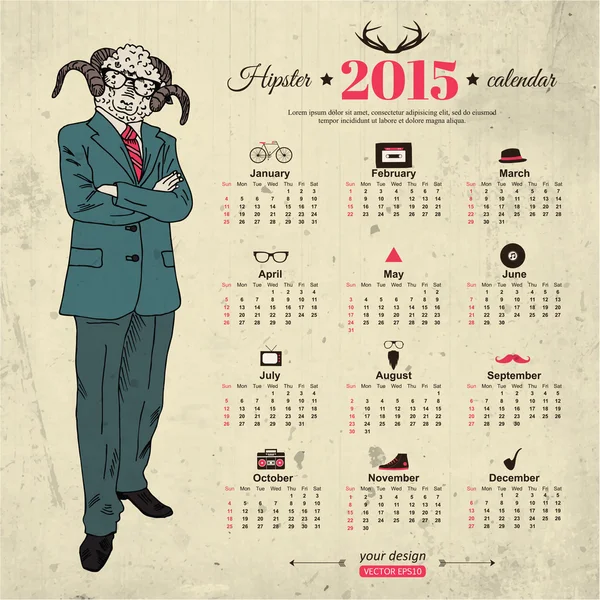 2015 calendario con cabra — Vector de stock