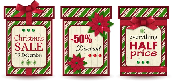 Set of three vintage christmas sale labels — Stock Vector