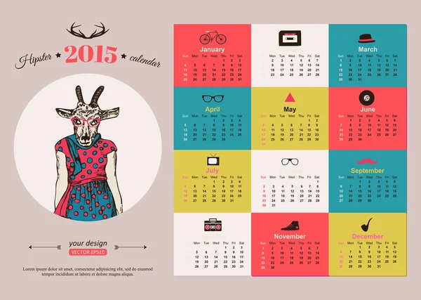 2015 calendar template hipster design — Stock Vector