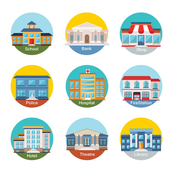Set of modern flat buildings icons — Stock Vector