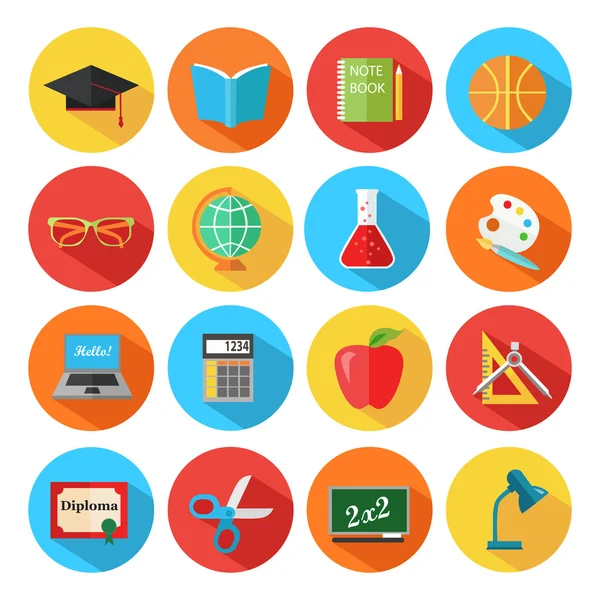 Iconos de escuela plana y educación — Vector de stock