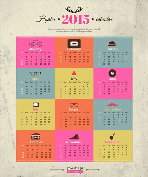 2015 calendar template hipster design — Stock Vector