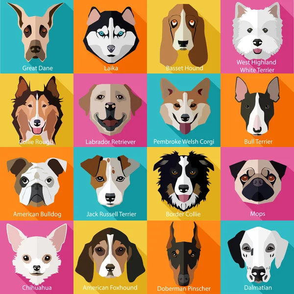 Razas populares de perros iconos — Vector de stock