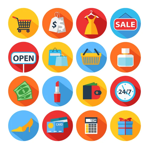 Conjunto de iconos planos de compras — Vector de stock