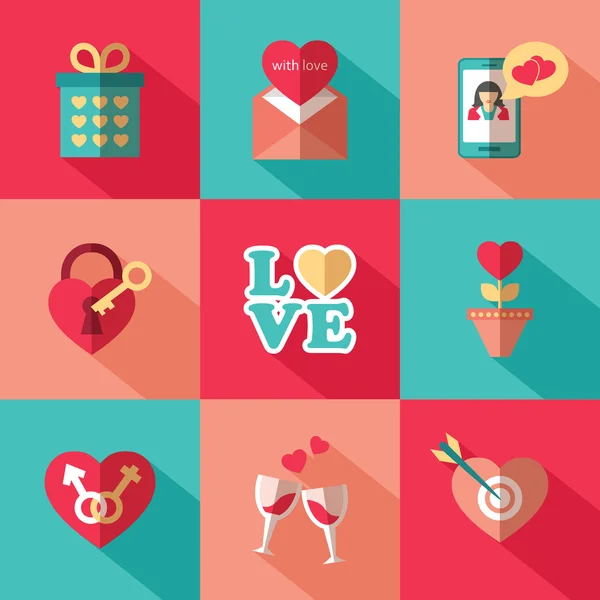 Set di icone piatte di San Valentino — Vettoriale Stock